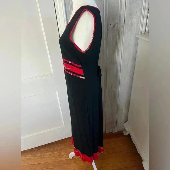 VTG 90s Y2K Asian Inspired floral Pattern Midi Black Dress Sz M Dark Romantic - Picture 4 of 8